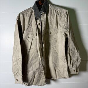Woolrich Long Sleeve Canvas Work Shirt Button Down Front Two Pocket Tan/Brown XL